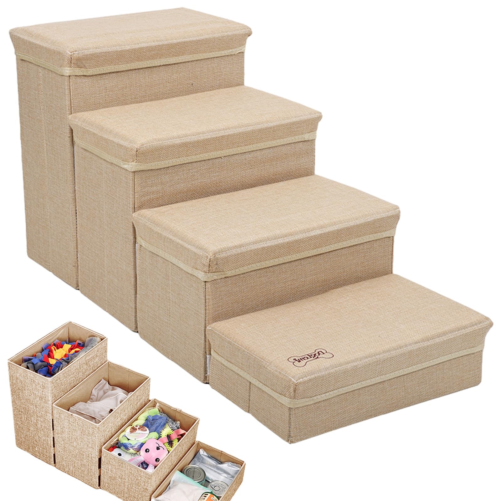 Escaleras para perros de compañía – Caminatas de sofá para perros de 4 pasos para mascotas – Escalera de interior plegable para perros con almacenamiento, rampa antideslizante Flavas