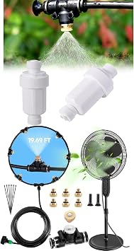 Anti-Leak Misting Fans for Outside | 19.69 ft 6 m Water Mist Sprayer For Backyard Patio Outdoor Cooling, 6 m Line + 6 Brass Nozzles + 3/4" Adapter