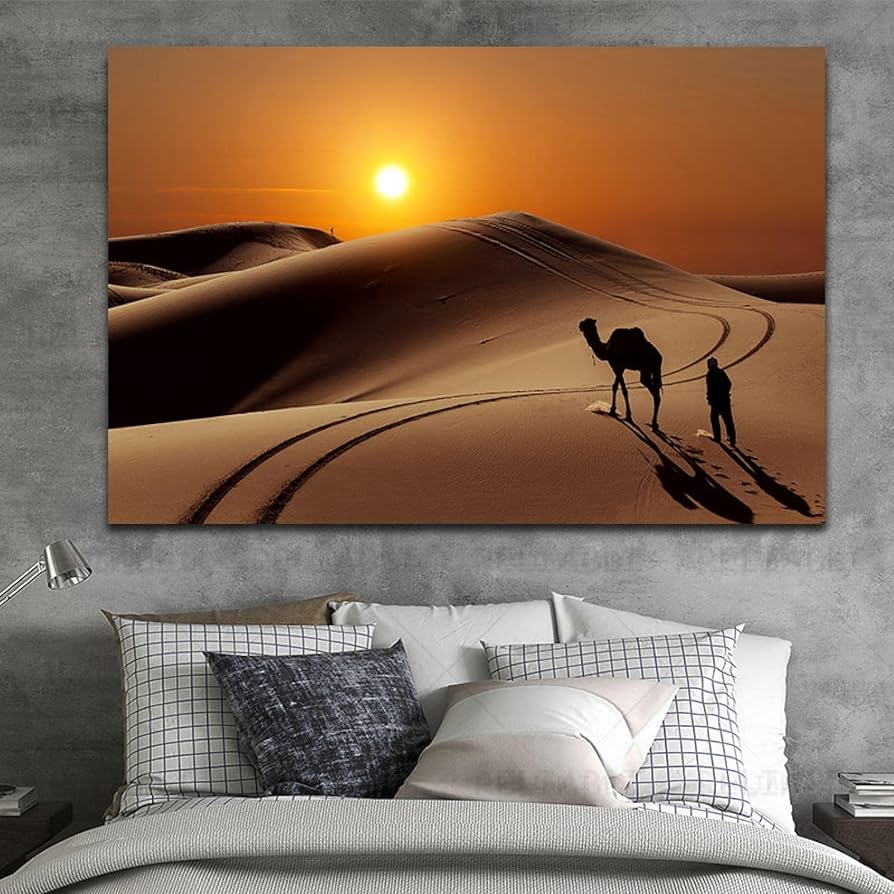 キャメルと砂漠のアートガラス Desert Camel Stained Glass Suncatcher, Palm Tree Sunset Window