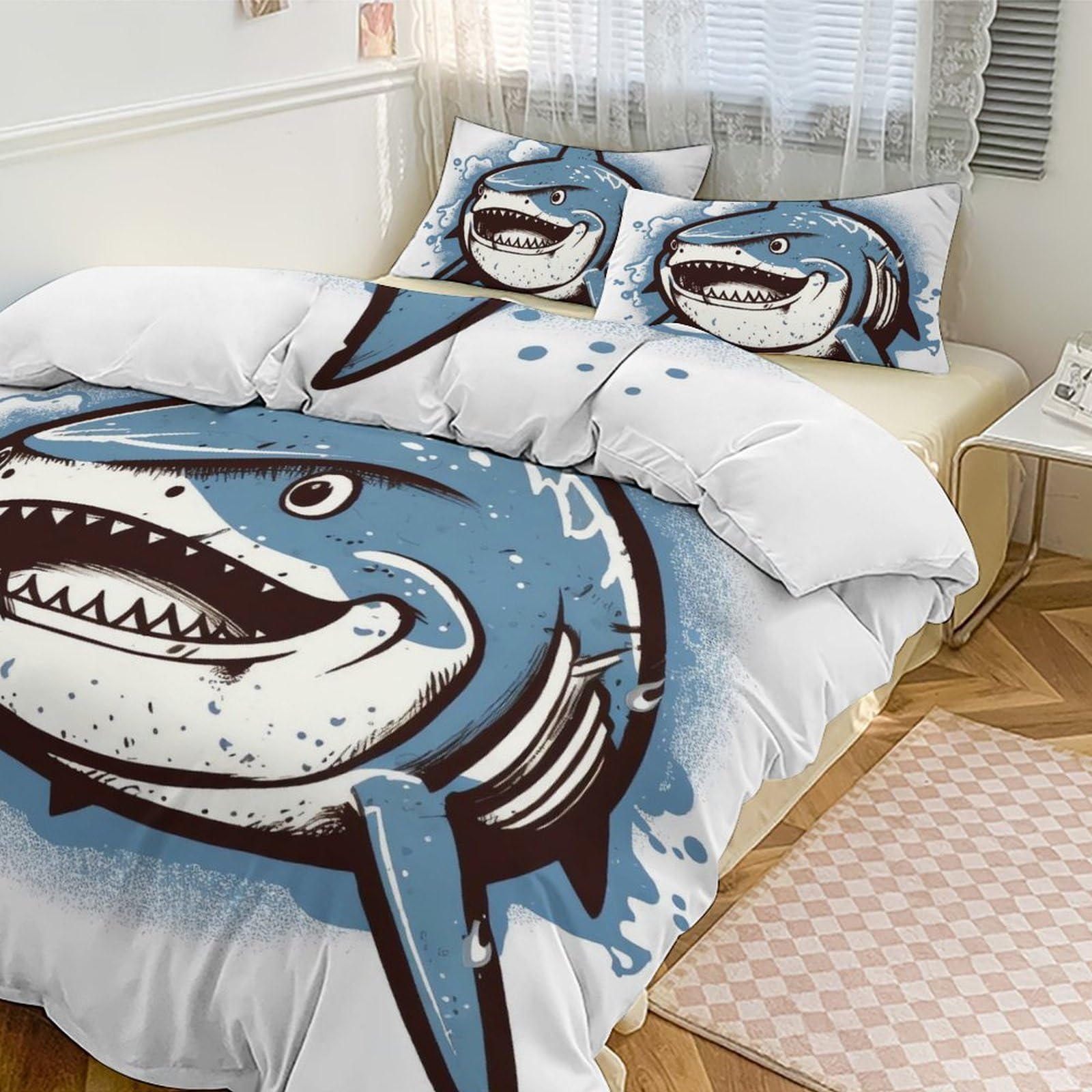 Housse de couette pour grand lit réversible linge de lit 3 pièces avec fermeture éclair