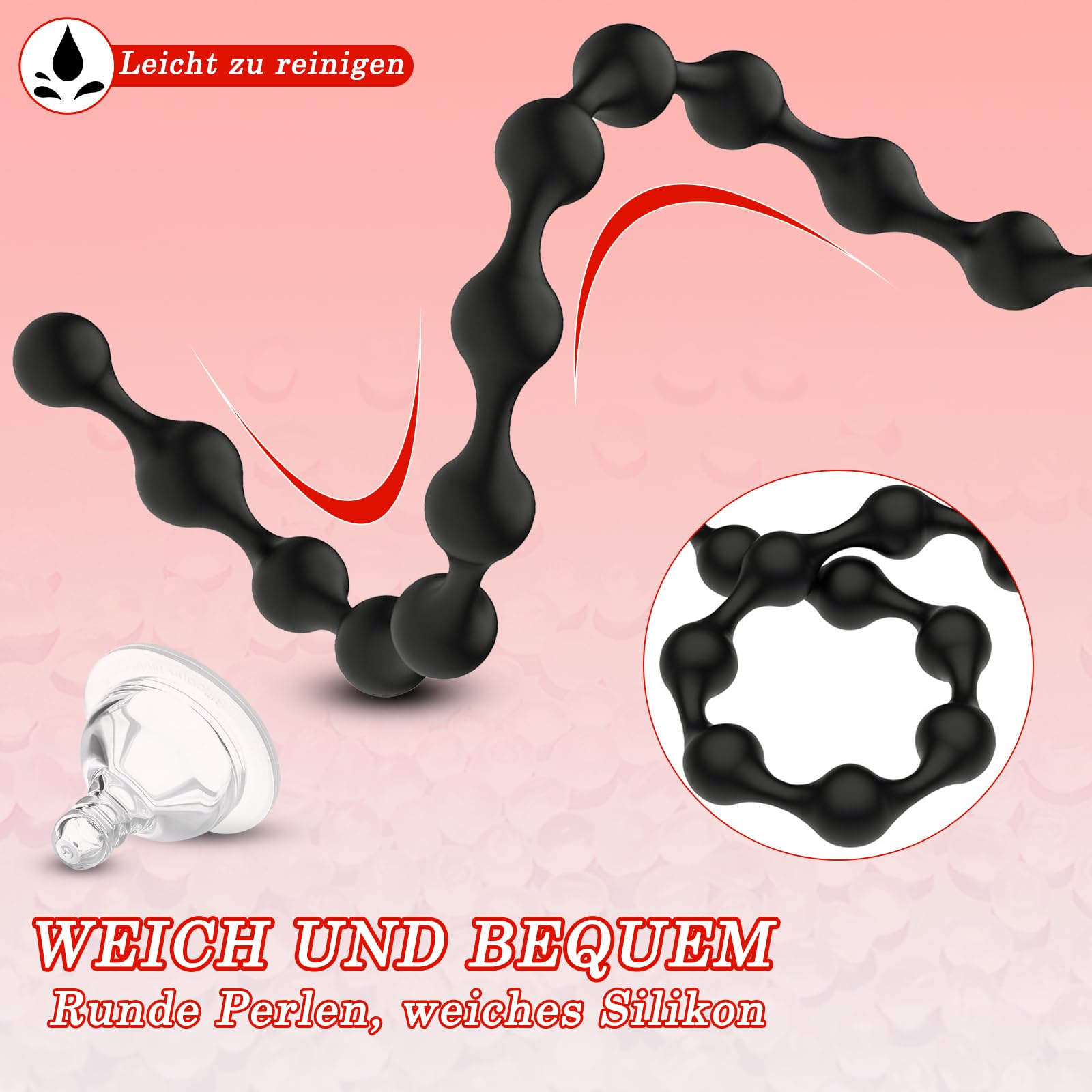 BDSMAGE Plug anale in silicone con 13 palline, Plug anale con catena anale e perline anali per uomini e donne, Dildo anale extra lungo, Gancio anale, Masturbatore anale (B)