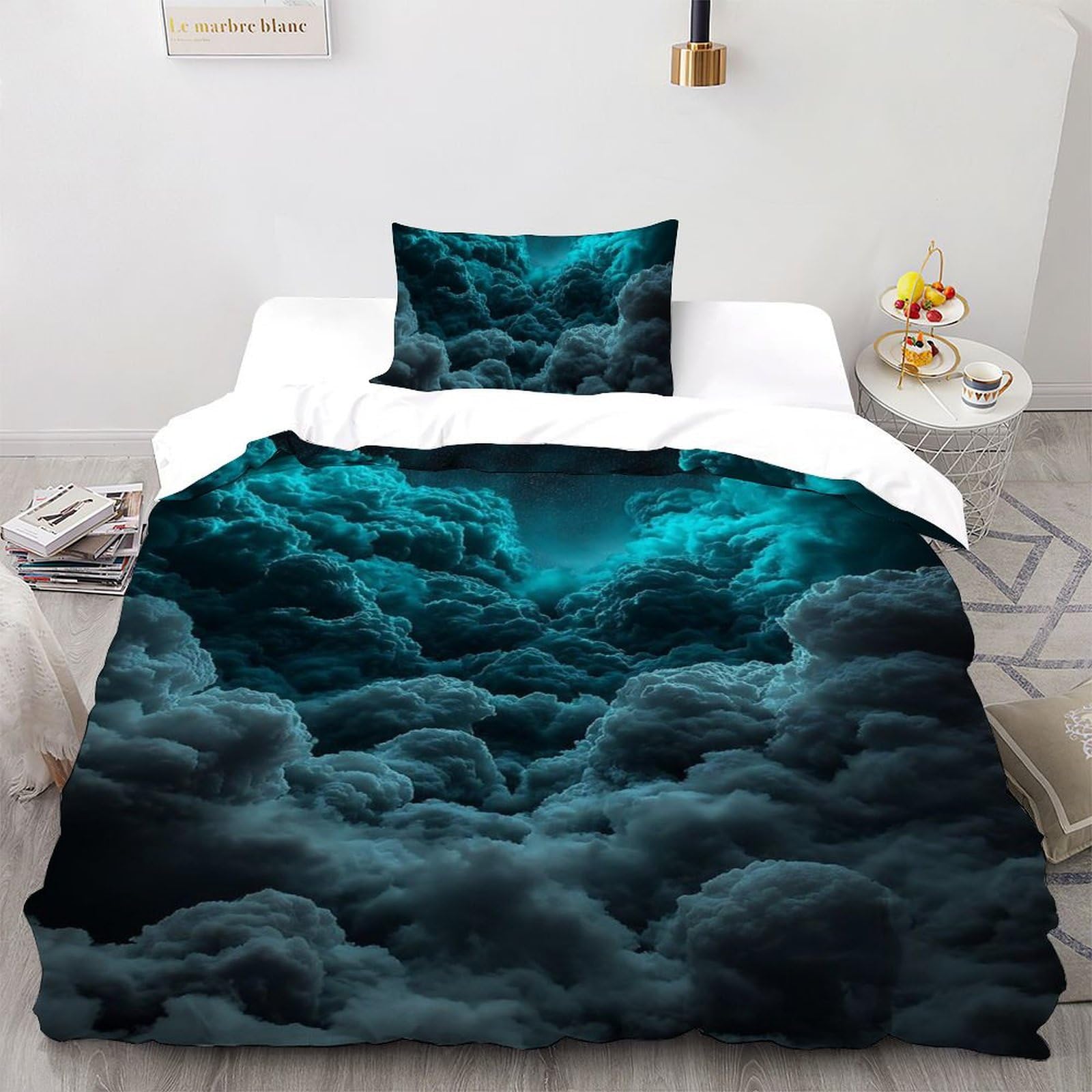Housse de couette single Nuage d'orage 3D en microfibre avec taie d'oreiller