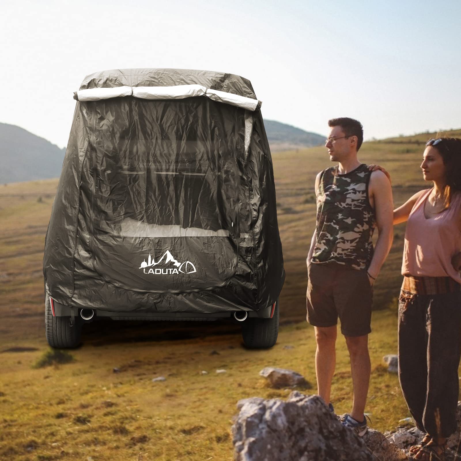 Auvent de Voiture Tente de hayon de Voiture avec la Gaze B3 Protection Solaire Imperméable Abri de Soleil de Tente pour Divers modèles de SUV（Largeur de la Queue inférieure à 1,9 m）