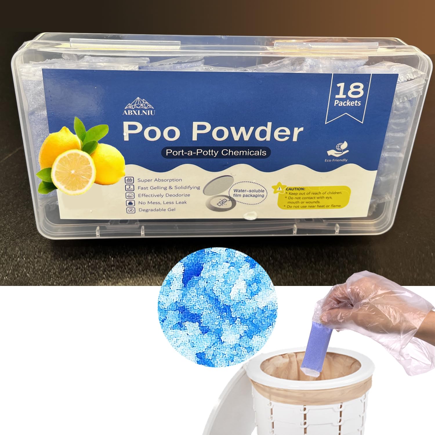 ABXLNIU Poo Powder for Portable Toilet, Fast Gelling, Safe & Easy to Use Absorbent Gel, Go with for Outdoor Emergency Toilet, Porta Potty