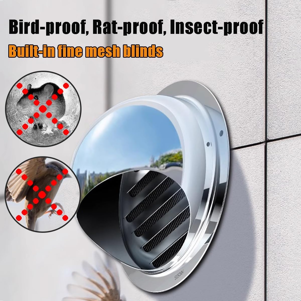 Round Air Vent Cap 6.7in 7.1in 7.9in 9.8in 11.8in Soffit Vent Cover with Removable Cover and Bird Screen Mesh for Kitchen Bathroom Office and Warehouse Ventilation 304 Stainless Steel(9.8in/250mm)