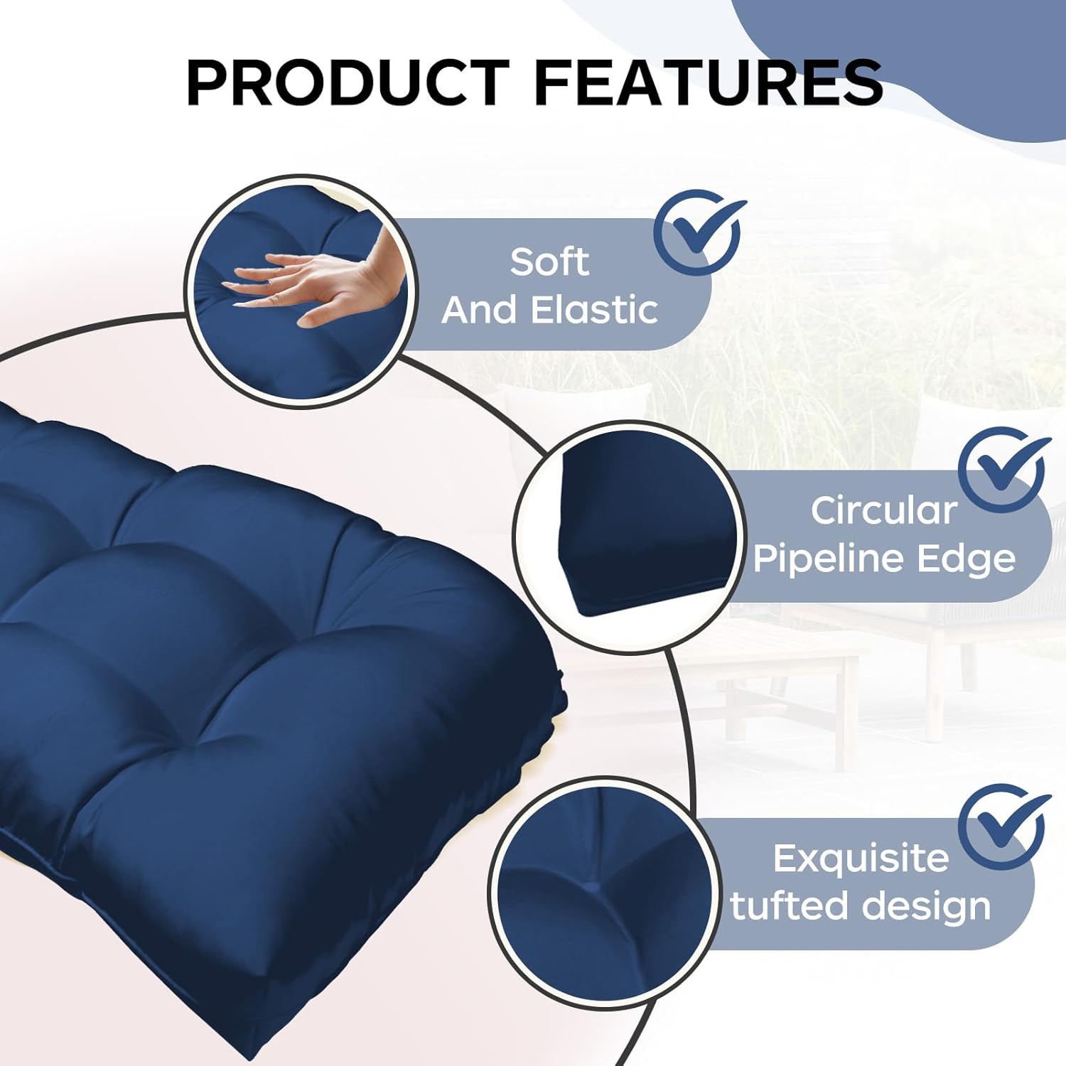 DANGHOOGY Outdoor Bench Cushions, Waterproof Patio Loveseat Cushions for Outdoor Furniture, Thick Love Seat Bench Cushions, 44" x 19" x 5", Navy