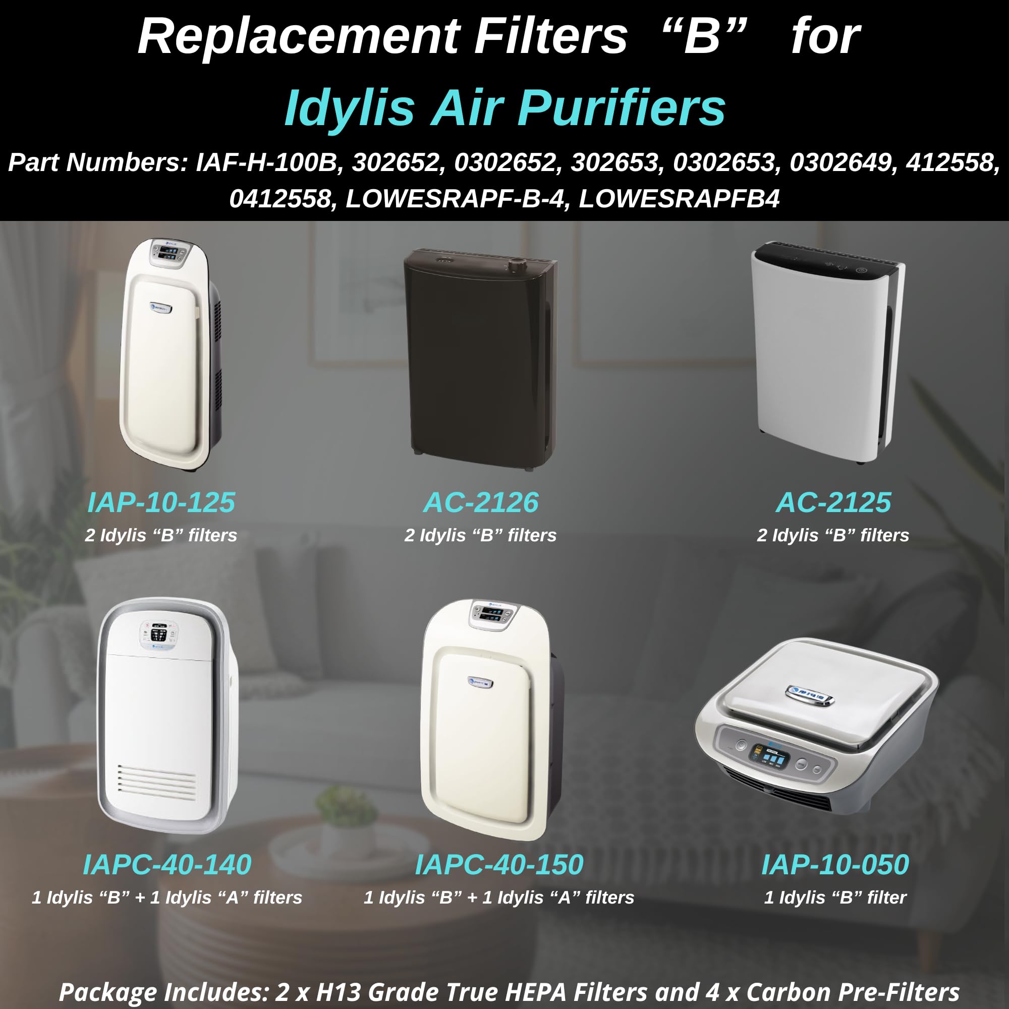 Paquete De 2 Filtros Compatibles Con Filtros Idylis AC-2125, AC-2126