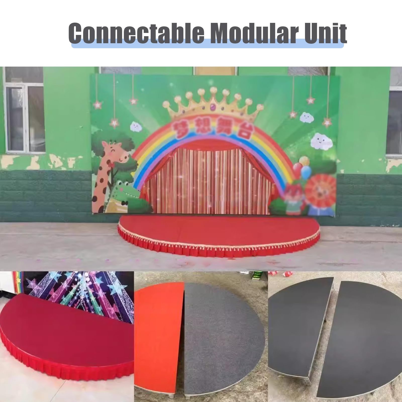 Piattaforma per palcoscenico a mezza luna, rialzo portatile ad alte prestazioni, superficie antiscivolo in moquette per asilo e aule, 100/120 cm, design pieghevole