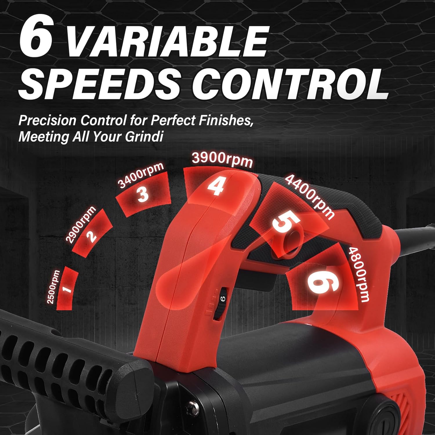 Concrete Grinder Machine - 2200W Angle Grinder Kit With Dust Shroud, 6-Speed Settings, 90° Grinding, Double Handle Design (1 Grinding Wheel & Putty Plate & Flocking Sandpaper & Sticky Plate)