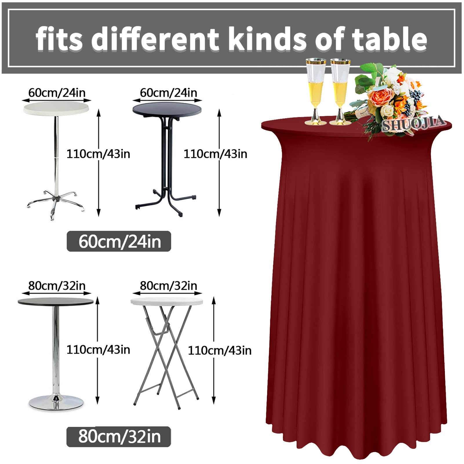 Runde Cocktail-Tischdecke Mit Gewelltem Rock – 81,3x109,2 Cm, Spandex (weinrot), 6 Stück, Für Hochzeit, Bar, Party
