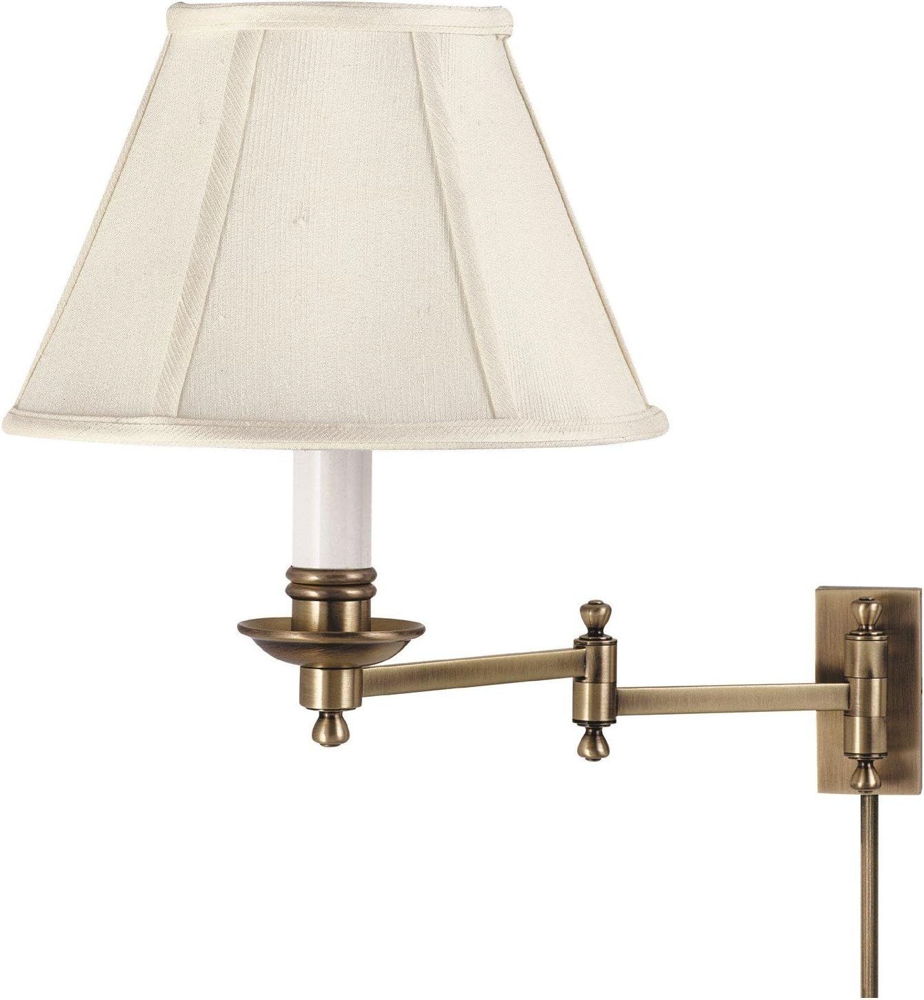 House of Troy LL660-AB Library Lamp Collection Swing Arm Wall Lamp Antique Brass with Off-White Softback Shade