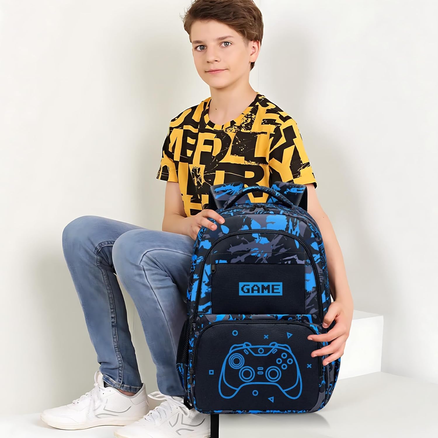 Glow in The Dark Backpack for Boys - 3pcs Game Boys Backpack for Kids Children Teens Elementary Middle School - 17″ Gamer Bookbag Travel Back Pack for Age 6-18 - Image 7