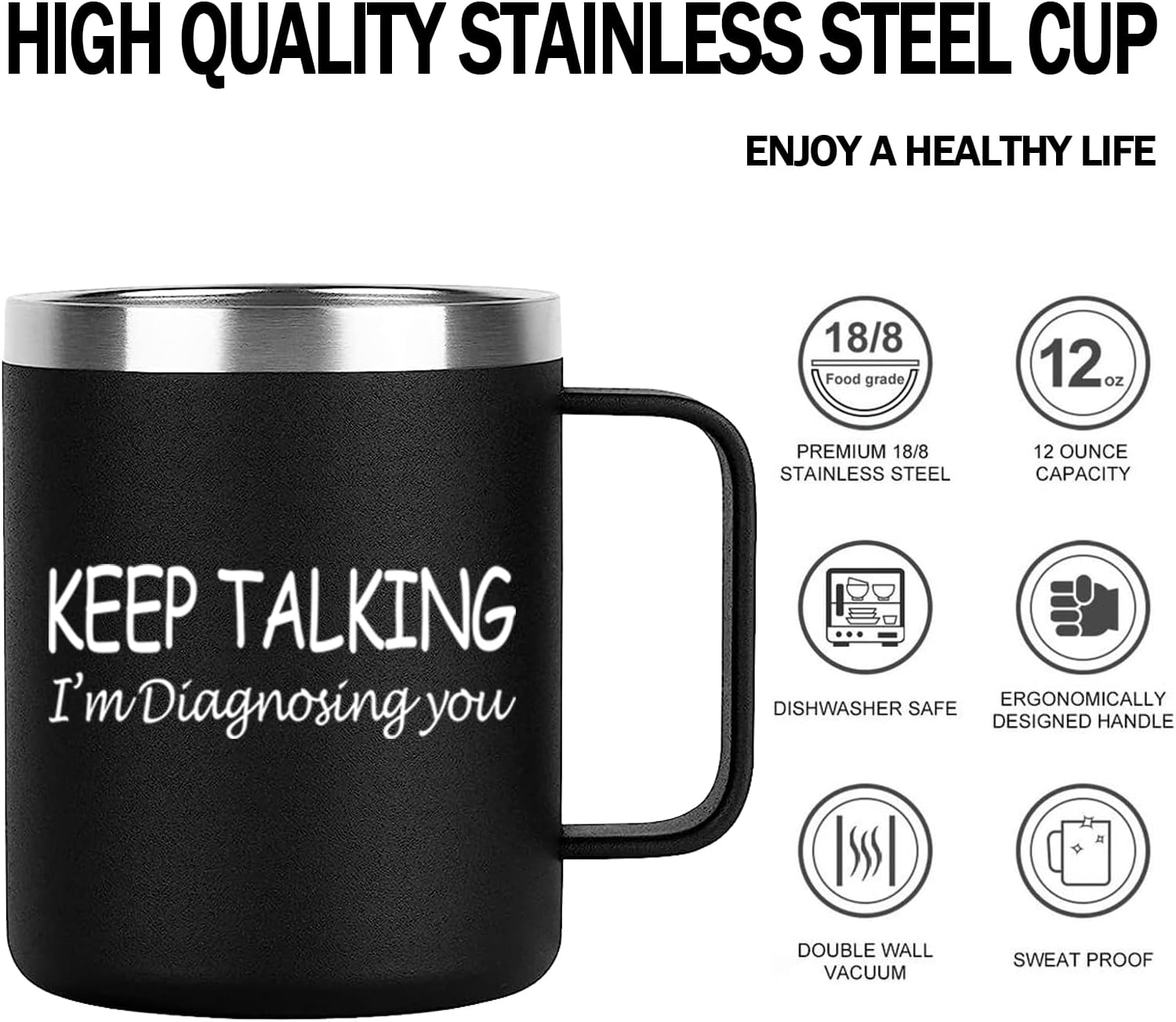 Psychology Keep Talking I'm Diagnosing You Coffee Mug - Social Worker, School Counselor, Therapist Mental Health Gift for Women Men, Psychologists Psychiatrists - 12 OZ Black - Image 5