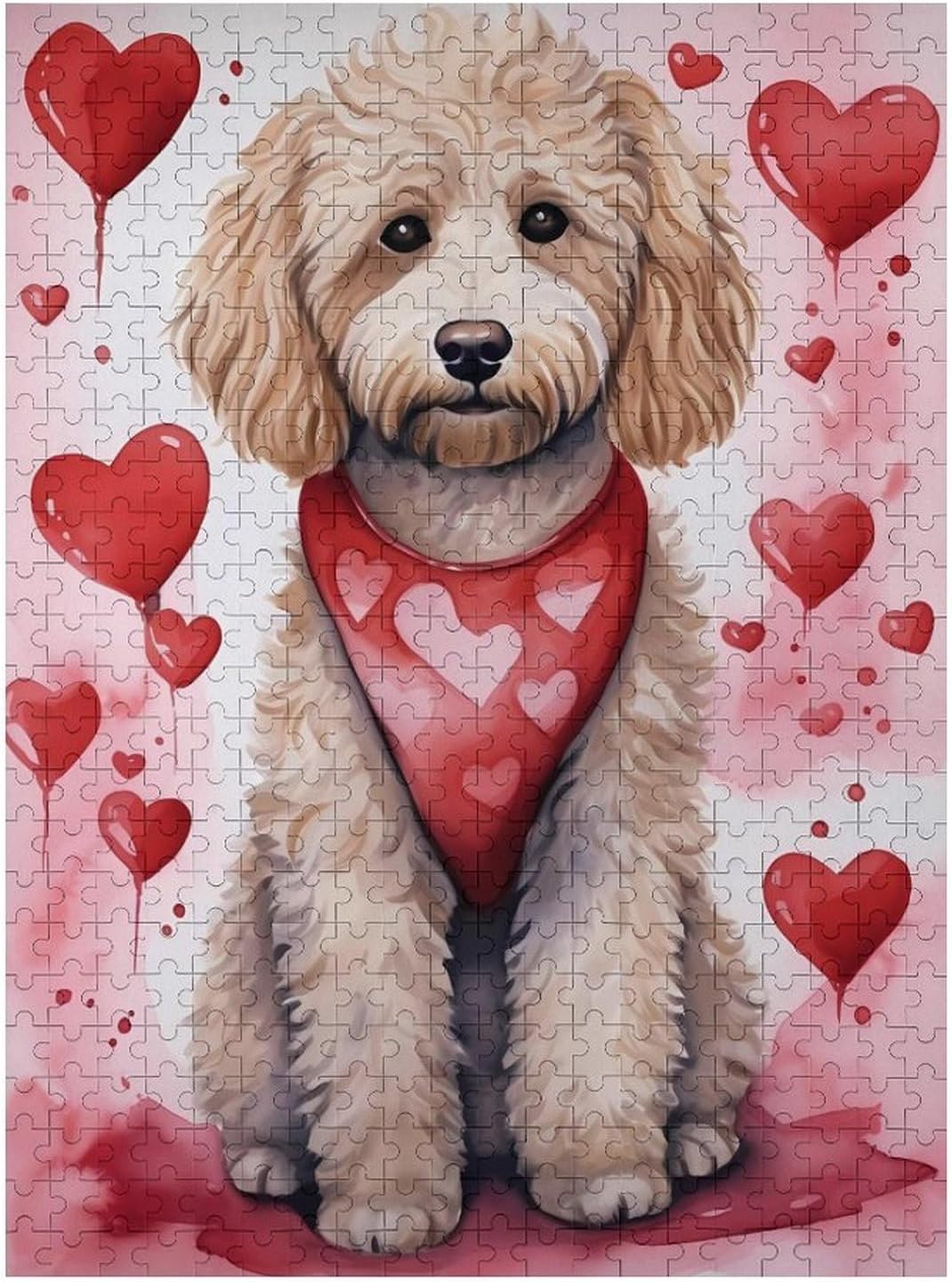 Goldendoodle Valentine Love Funny Wooden Jigsaw Puzzle Vertical Picture Puzzles Gifts for Women Men 300/500/1000 Pieces