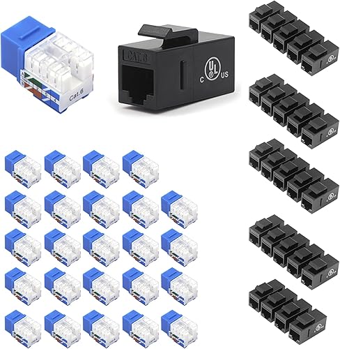 VCE Acoplador en línea de conector Keystone CAT6 RJ45 con certificación UL, paquete de 25 unidades con conector Keystone RJ45 Cat6 inserción de 90