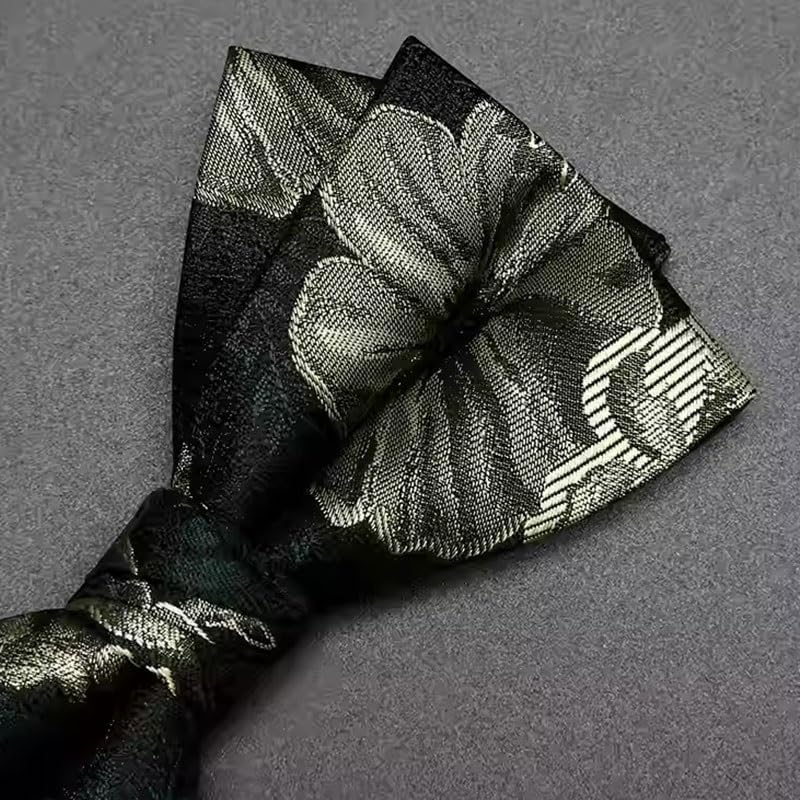 Wedding Bowtie Groom Groomsman Necktie Dark Green Flower Formal Suit Scarf