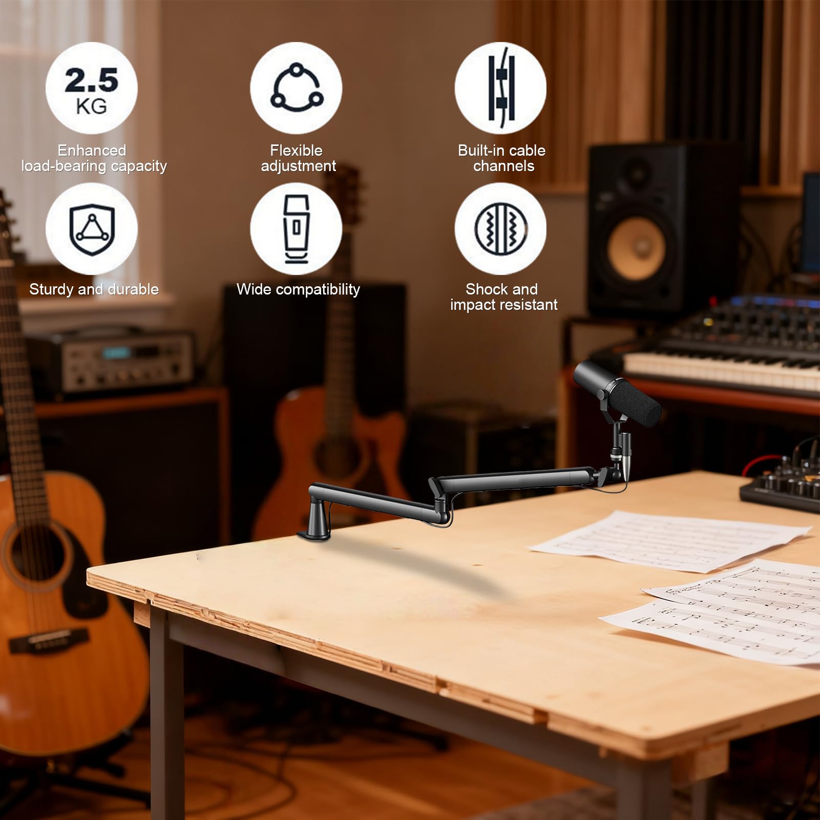 Brazo Para Micrófono Boom Soportes Giratorios De 360 Grados | Soporte de Micrófono con Brazo Articulado para Canto, Estudio, Música, Computadora, Escritorio, Contenido, Podcasting