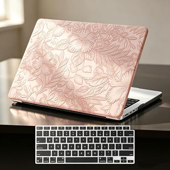 DTangLsm for MacBook Pro 14 inch Case 2026 M5, 2025 2024-2021 M4 M3 M2 M1 A3426 A3427 A3434 A3112 A3185 A3401 A2918 A2992 A2779 A2442 Pro Max, Textured Retro Leather Hard Case & Keyboard Cover, Pink