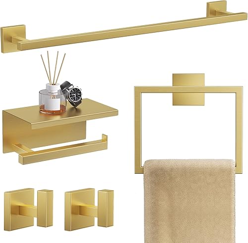 Miniatura 10 de TQKAG Juego de 5 piezas de accesorios de baño de níquel cepillado de 23.6 pulgadas, juego de toallero de acero inoxidable SUS304 montado en la