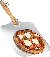 Vista 10 de Pala de Pizza Perforada de 12 x 14 Pulgadas. Espátula de Paleta con Mango Plegable - Cortador de Pizza Basculante con Hoja de 14''. Accesorios