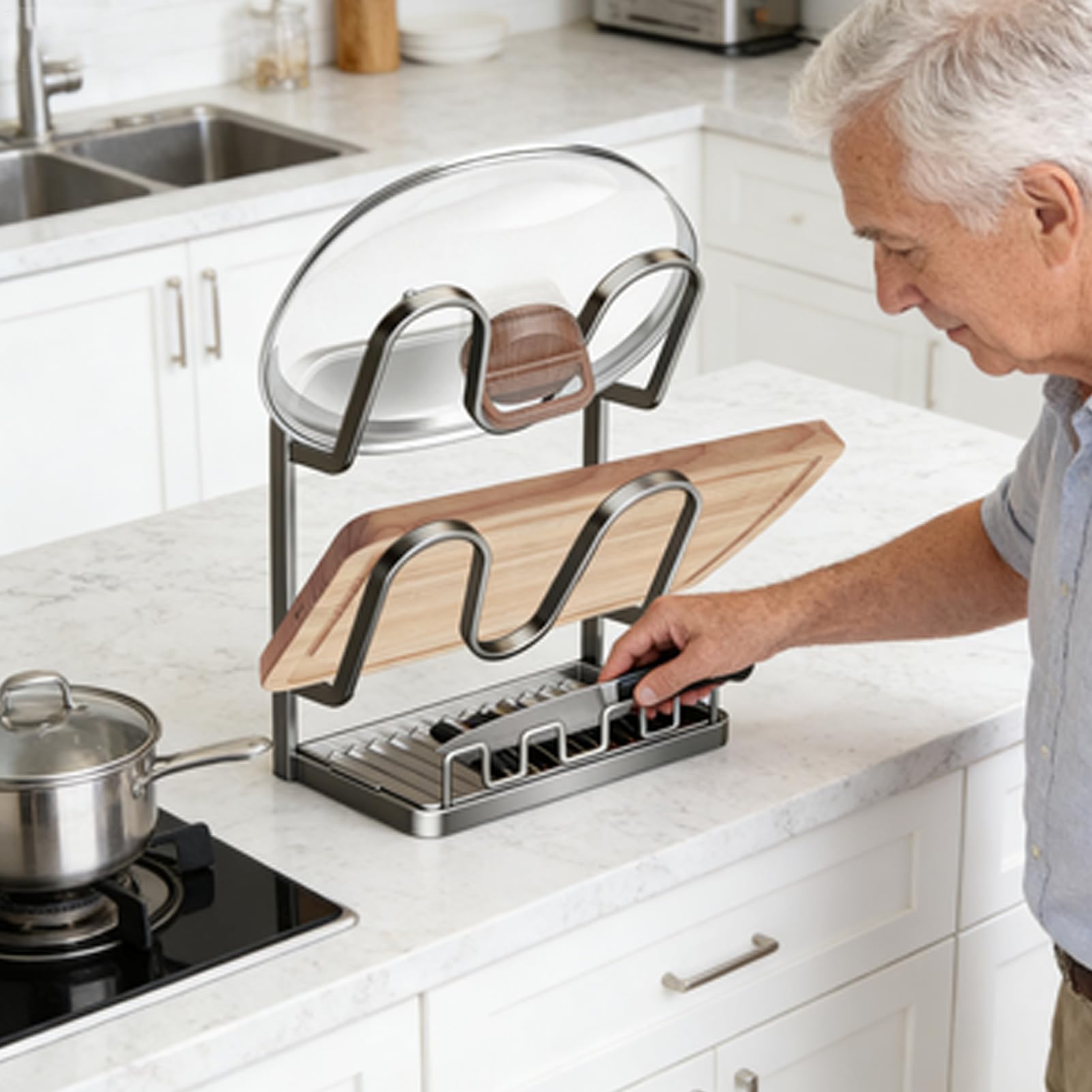 Organizer Für Topfdeckel Mit Tropfschale, Platzsparende Und Non-Slip