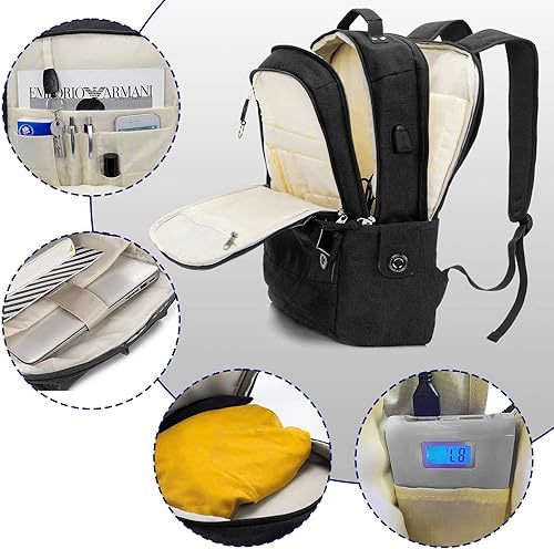 Miniatura 10 de KINGSLONG Mochila para laptop de 15.6 pulgadas para hombres y mujeres, bolsa de computadora resistente al agua con puerto de carga USB. Bolsa para