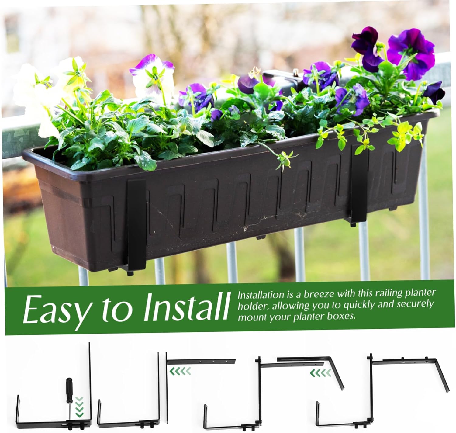 4pcs Adjustable Railing Planter Brackets for Flower Boxes Sturdy Construction Easy to Install for Balconies Patios and Gardens
