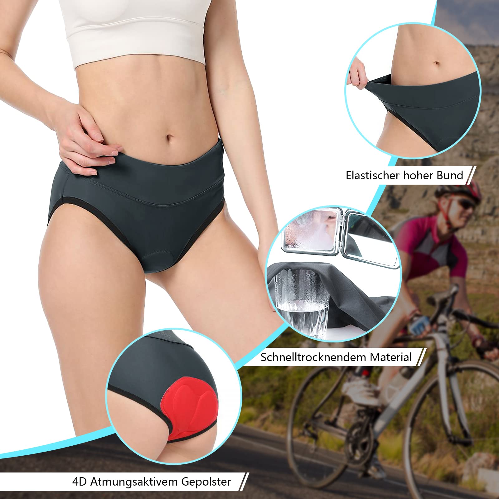 TBoonor Pantaloni Ciclismo Donna Triangolo Imbottite Pantaloncini da Ciclismo Antiscivolo Traspiranti da Ciclismo ad Asciugatura Rapida da Donna Imbottiti Pantaloncini Bicicletta