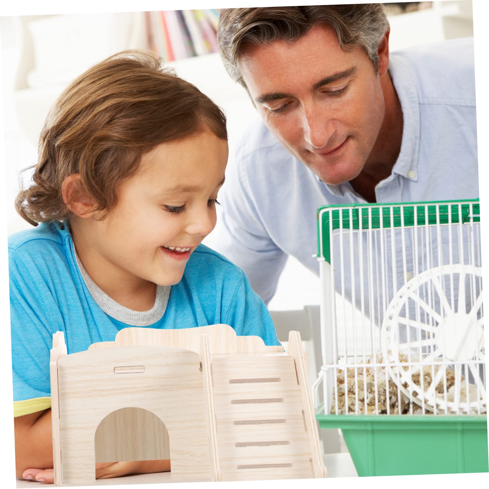 POPETPOP Wooden Hamster House with Climbing Ladder Durable Hamster Playground Natural Hideout for Playing and Relaxing Present for Pet Owners