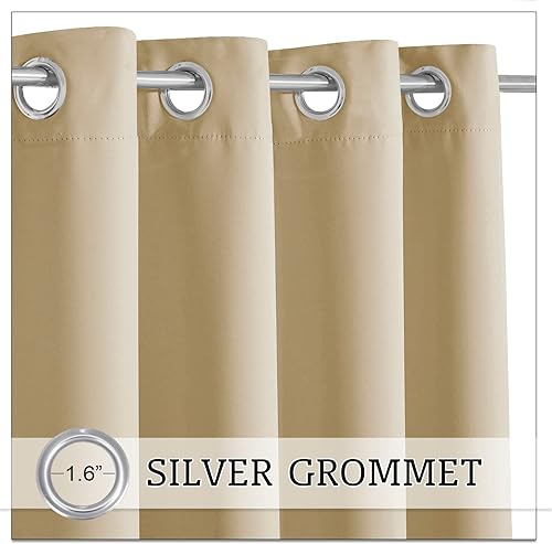 Vista 12 de RYB HOME Cortinas para exteriores resistentes al viento, bolsas con peso adjuntas, cortinas opacas de 84 pulgadas de largo, cortinas térmicas Beige