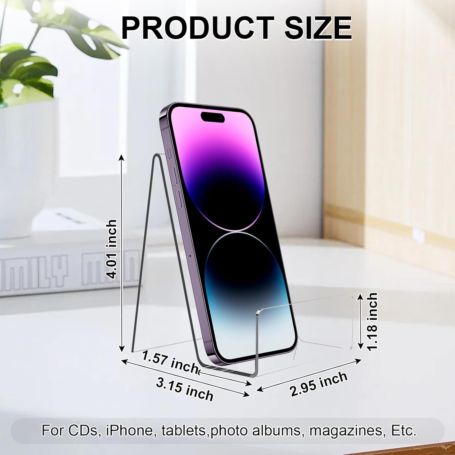 Acrylic Book Display Stand, 4''×3'' Display Stand with Ledge, Clear Acrylic Book Display Easel, Transparent Phone Holder for Album, CD, Picture, Artworks, Phone, Tablet (16)