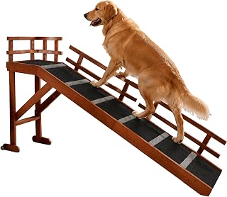 Dog Ramp with Rails for Bed or Couch,74" Long,Removable Side Rails, Non-Slip Surface, Top Platform & Wheels, Safe Bed Ramp for Small, Large & Senior Dogs, (74" Long)