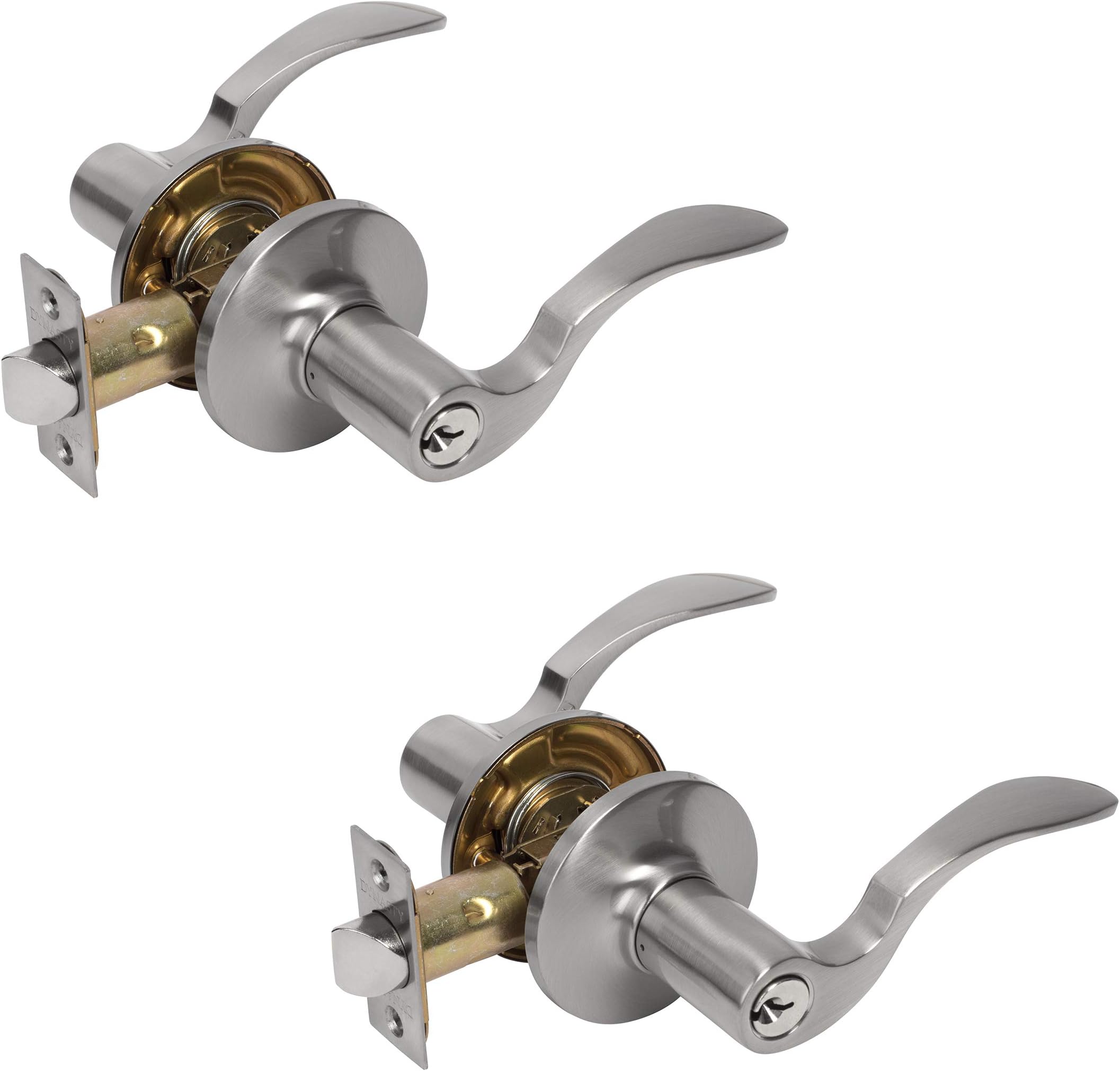 Dynasty Hardware MON-00-US15, Monterey Front Door Entry Lever Lockset, Satin Nickel - (2 Pack) - Keyed Alike