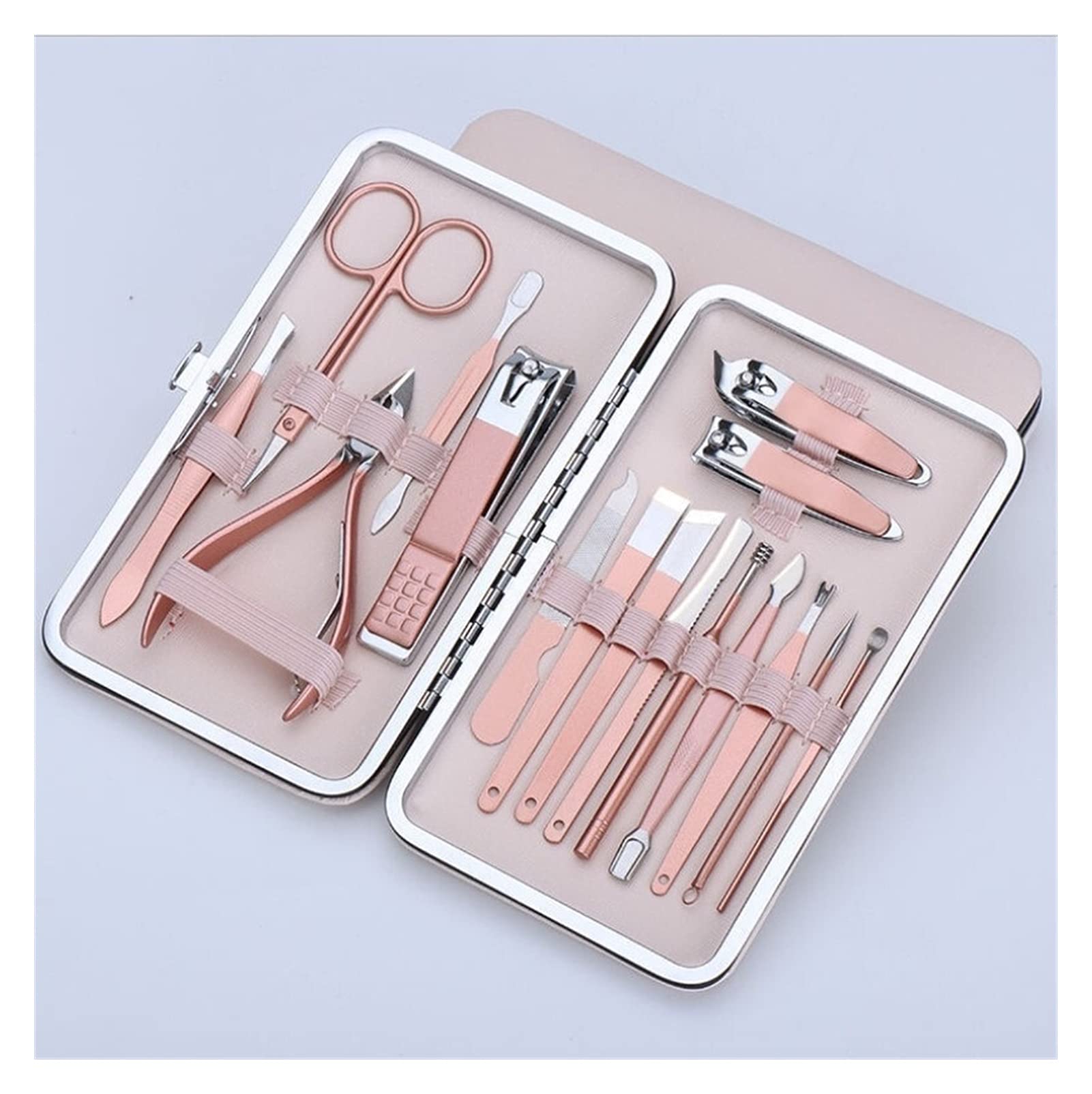 Herramientas para manicura Juego de tijeras y cortaúñas, alicates for piel muerta, alicates for cortar uñas, cuchillo de pedicura, herramienta de manicura Cortauñas(Luxury Version 16 Pieces Rose Gold)