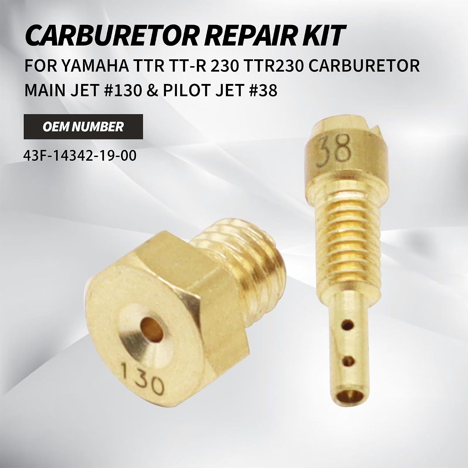 CARBURETOR MAIN JET #130 & PILOT JET #38 Compatible with Yamaha TT-R230 2005-2020