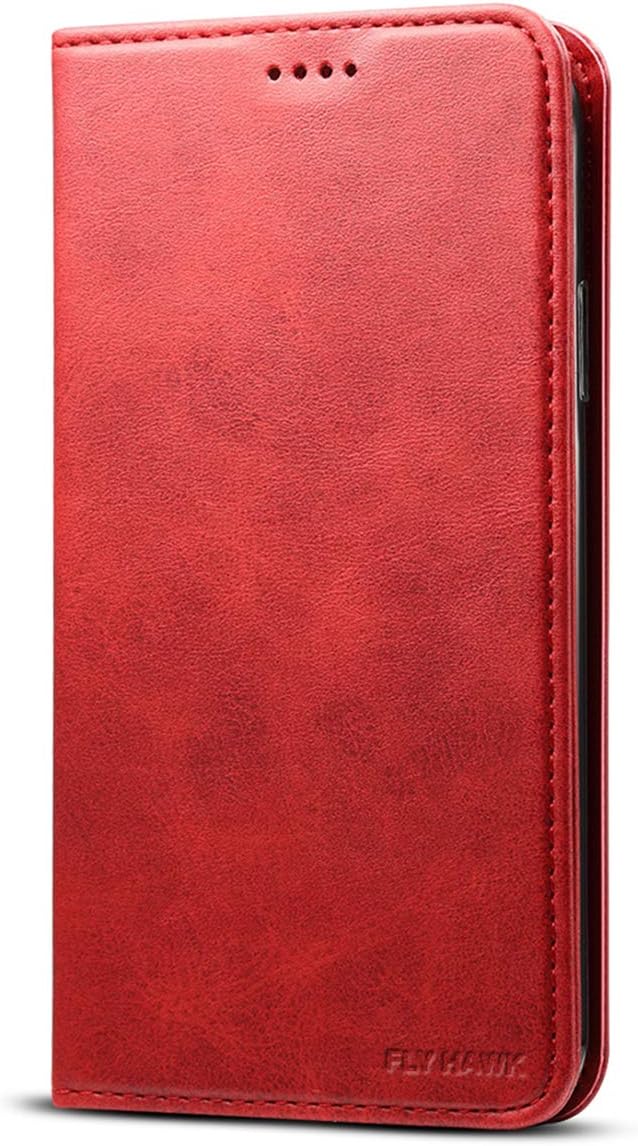 FLY HAWK Wallet Case Compatible iPhone Xs Max/iPhone 10s Max, Wallet Case Premium PU Leather Flip Cover Folio Case [Kickstand Feature] with ID & Credit Card Pockets 6.5 inch Red