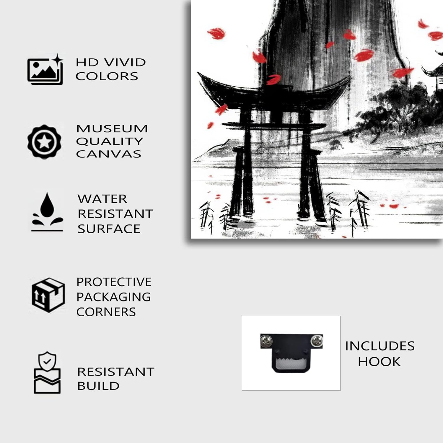 3 Piece Canvas Wall Art for Living Room Cherry Blossom Decor Japanese Decorations Painting Bathroom Bedroom Decor Red White Picture Japan Bay Ink Wash Modern Artwork Framed Ready to Hang Artwork-02 12x16inch x 3 Panels