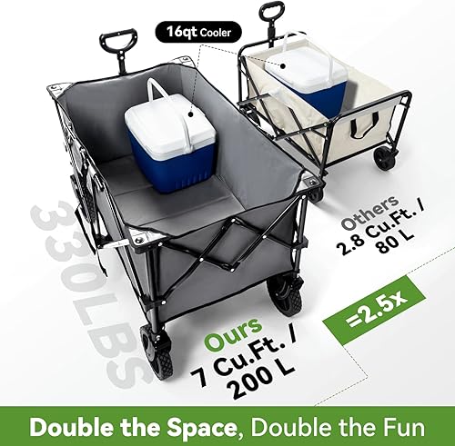 Miniatura 2 de Hikenture Carro plegable extra grande, capacidad de 330 libras, ruedas todo terreno, marco de acero negro, carrito utilitario plegable