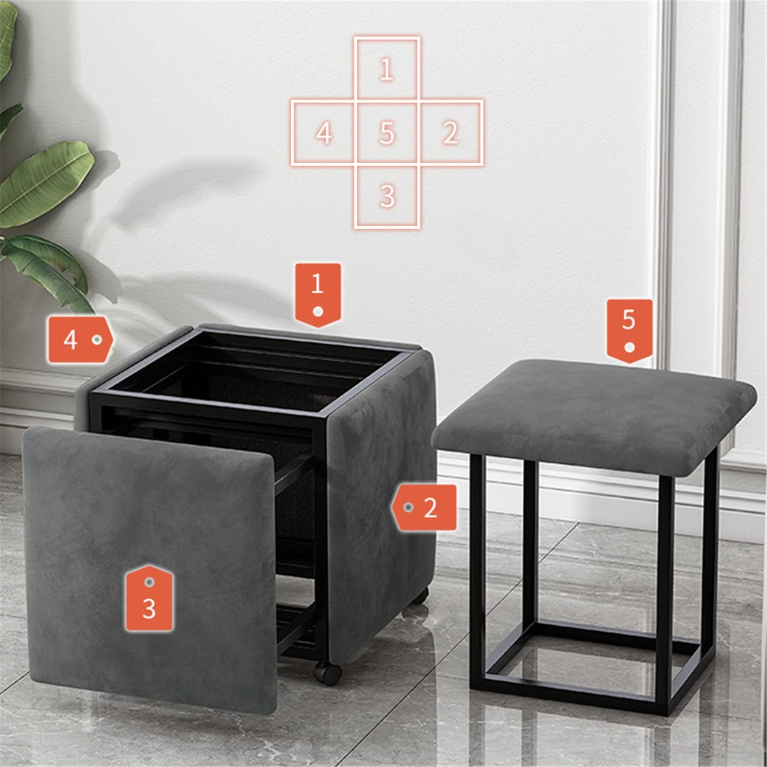 Sgabello cubo girevole con ruote, sedia impilabile per soggiorno, camera da letto, sala da pranzo