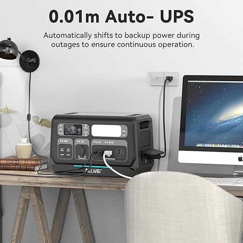 Miniatura 14 de ALLWEI Estación de energía LiFePO4 de 2400 W, generador solar de 2048 Wh con carga de CA de 1500 W y carga solar de 1200 W, expandible a 10.24 kWh