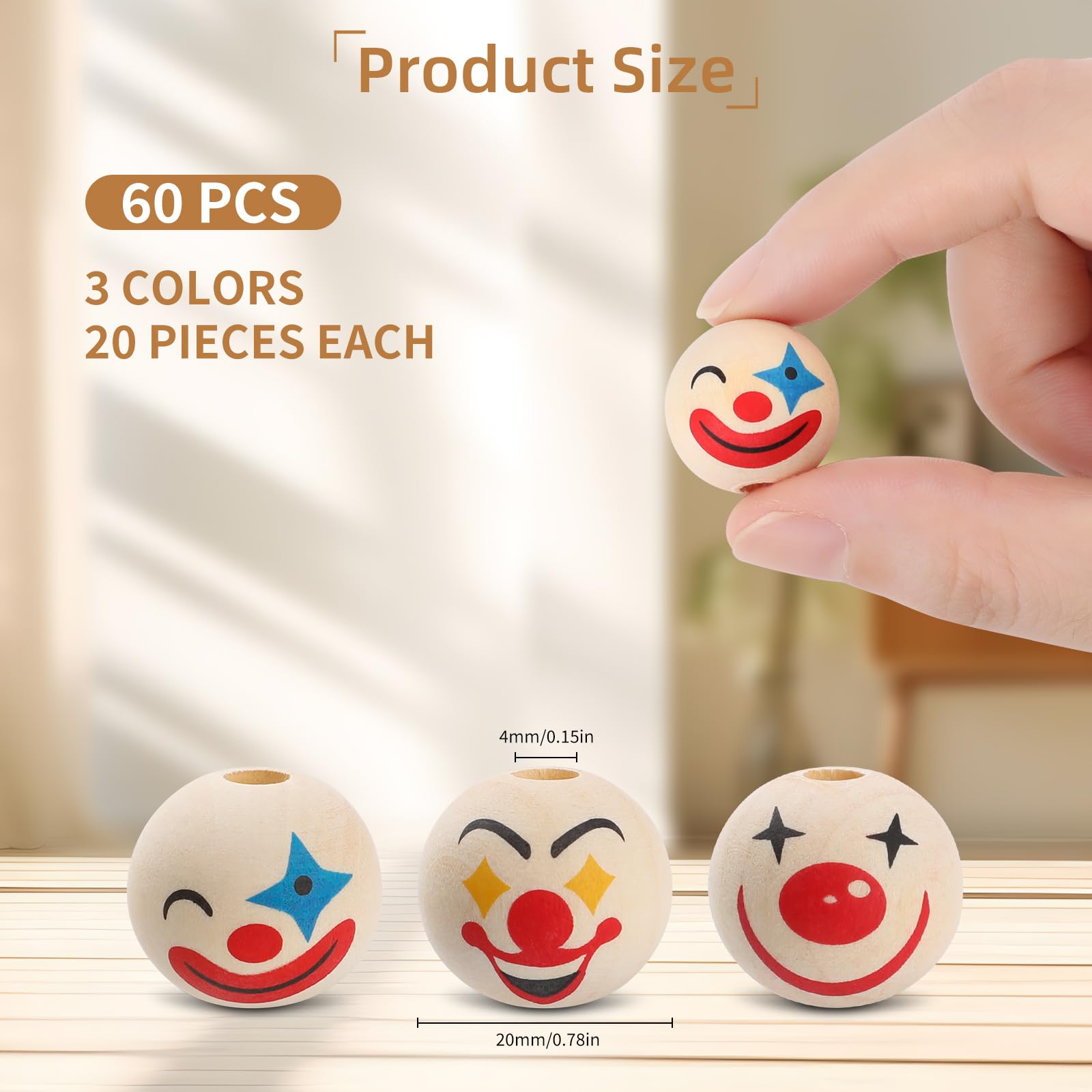 Amazon.com: 60Pcs 20mm Smiley Face Wooden Beads, Round Happy Joker