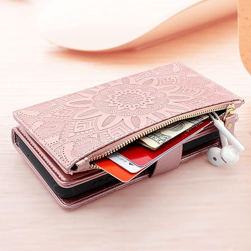 Miniatura 5 de Harryshell - Funda de piel magnética, desmontable con cremallera, bolsillo para monedas y efectivo, 12 ranuras para tarjetas, correa de muñeca, para