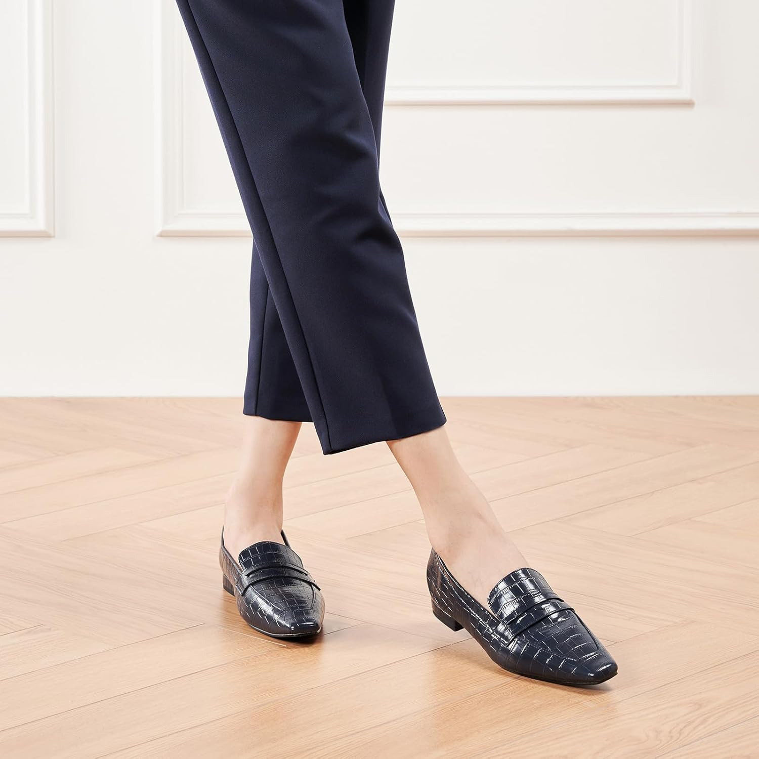 C.Paravano Penny Loafers for Women, Slip-ons Comfortable Dressy Formal Dress Square Toe Flats Loafer Shoes for Business Casual Wear(C-Navy,Size 7.5) - Image 5