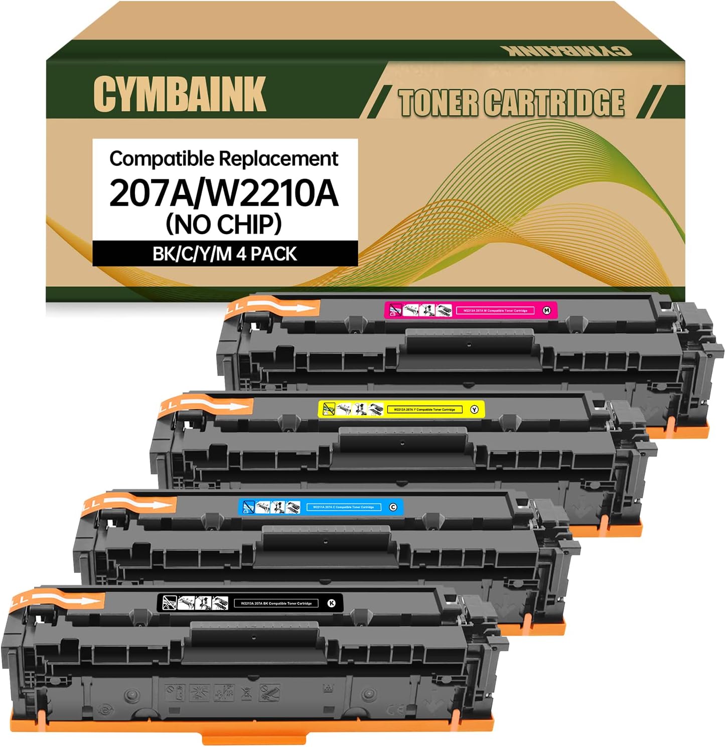 (NO Chip) Compatible Toner Cartridge W2210A 207A HP W2210A 207A for use with HP Colour LaserJet Pro M255, MFP M282/M283 series in 4 colours (Black, Cyan, Yellow, Magenta)