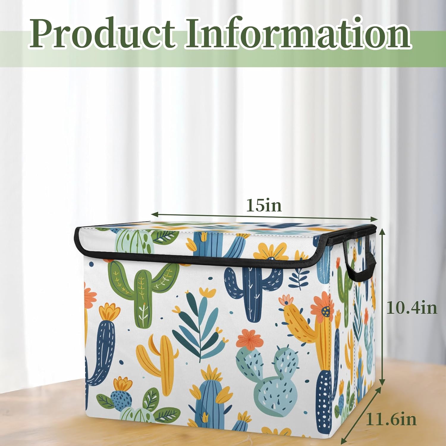 Cactus Storage Bins with Lids, Tropical Cacti Foldable Storage Boxes with Carrying Handle Organizer Containers Baskets Cube for Home Bedroom Closet