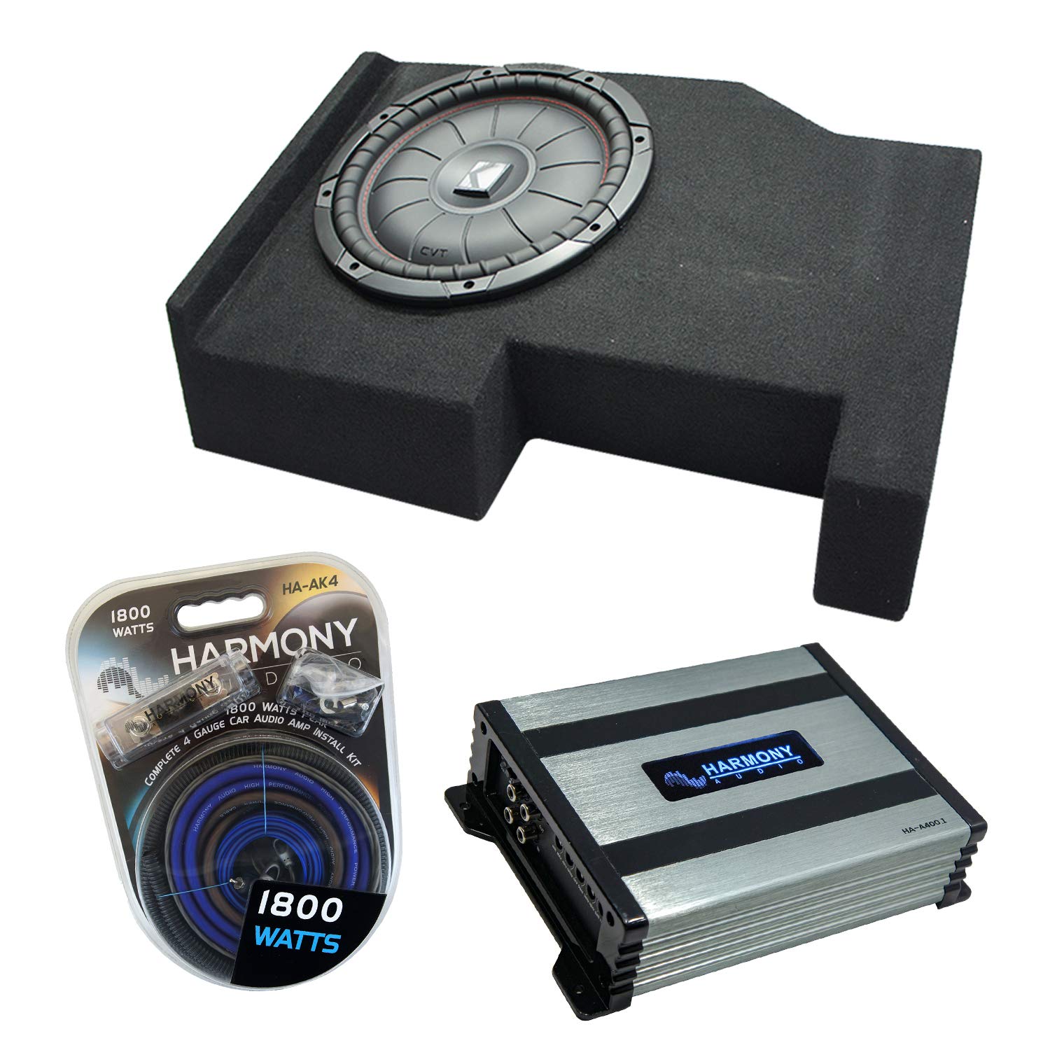 Harmony Audio Compatible with 2014 - UP Chevy Silverado Crew Cab Kicker Bundle CompVT CVT10 Single 10 Sub Box Harmony HA-A400.1