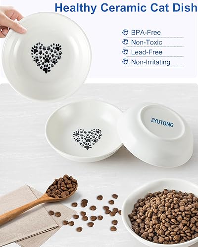 Miniatura 4 de Paquete de 3 cuencos de comida para gatos, cuencos de cerámica para gatos, antifatiga y antibigotes, juego de platos para gatos de interior, platos
