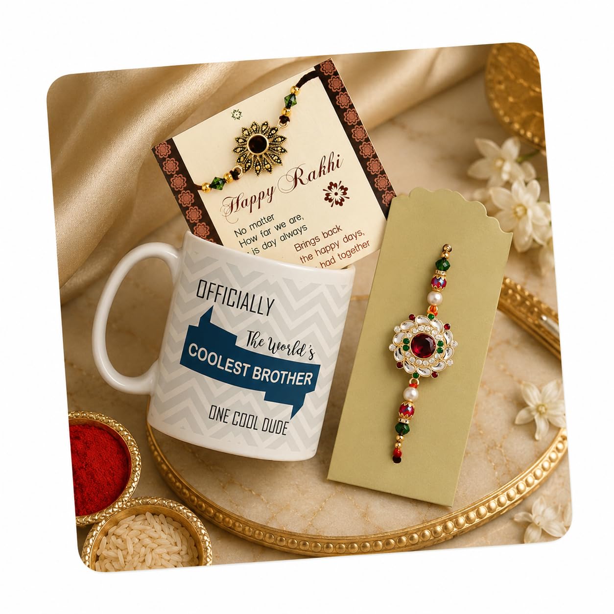TIED RIBBONS Rakhi for Brother - Premium Rakhi with Coffee Mug Mini Greeting Card Combo - for Brother Bhaiya Men Boys Kids Bhai - Rakshabandhan Gift