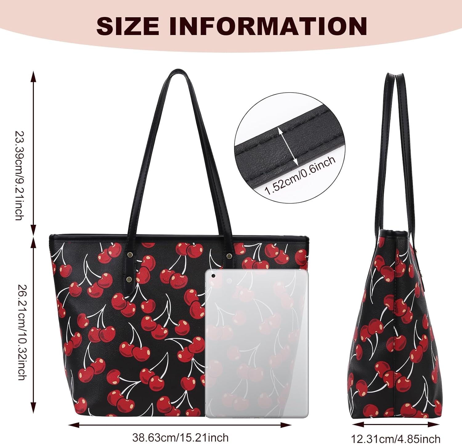 Cherry Tote Bag for Women Bow Shoulder Tote Handbag Faux Leather Top Handle Bag for Work/Travel 2025 - Image 4