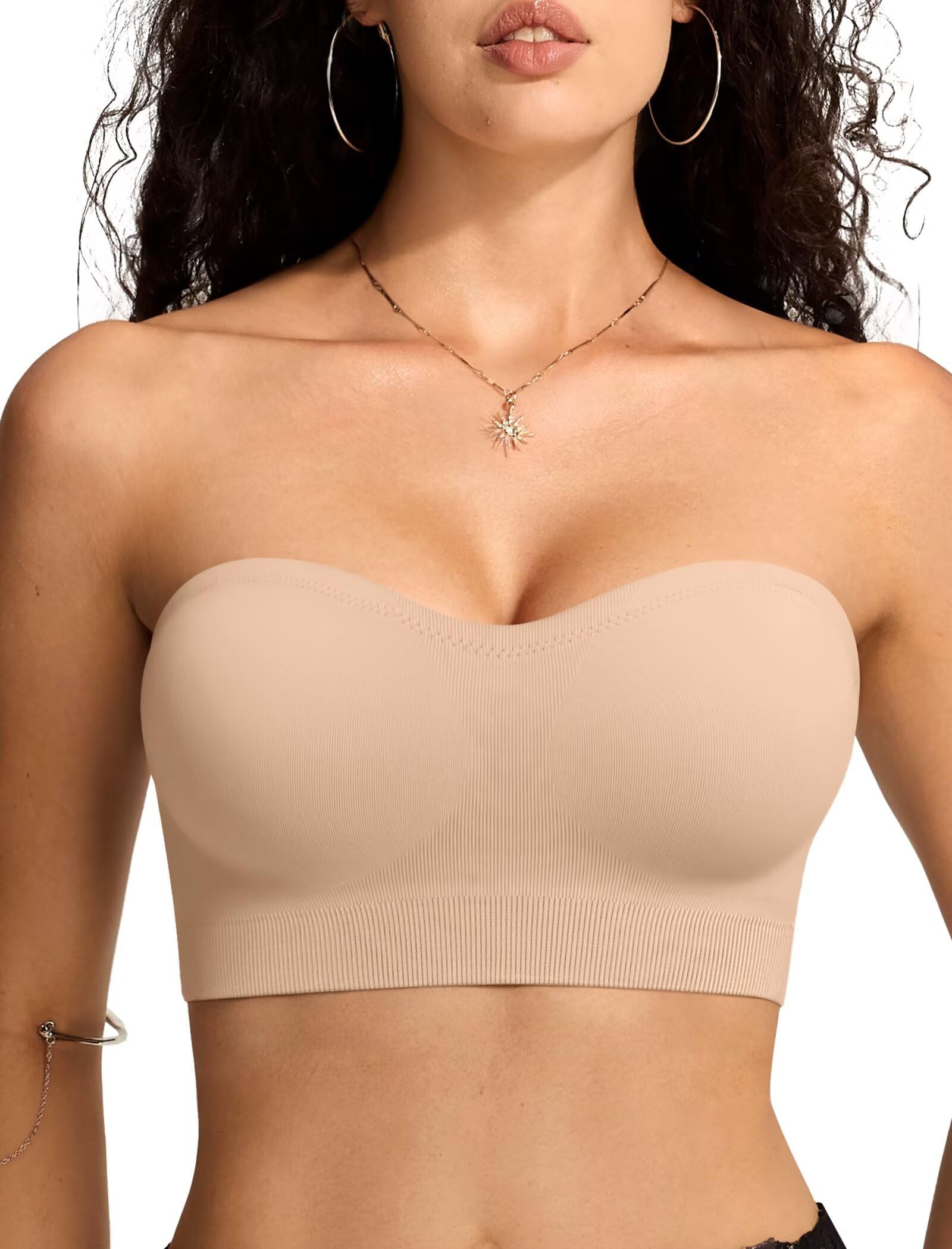 Vertvie Strapless Bra for Women - Non-Slip Push Up Wireless Comfort Bandeau for All-Day Support